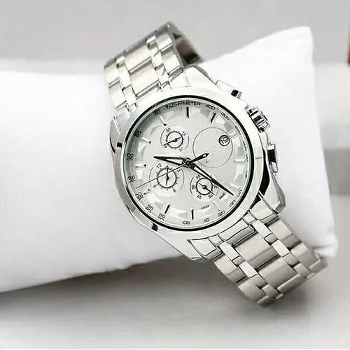 Jam Tangan Pria Kronograf Quartz Analog Dial Putih