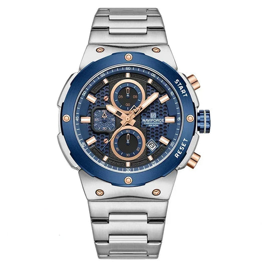 Royal Silver Blue Watch - Rustfrit stål chronograf